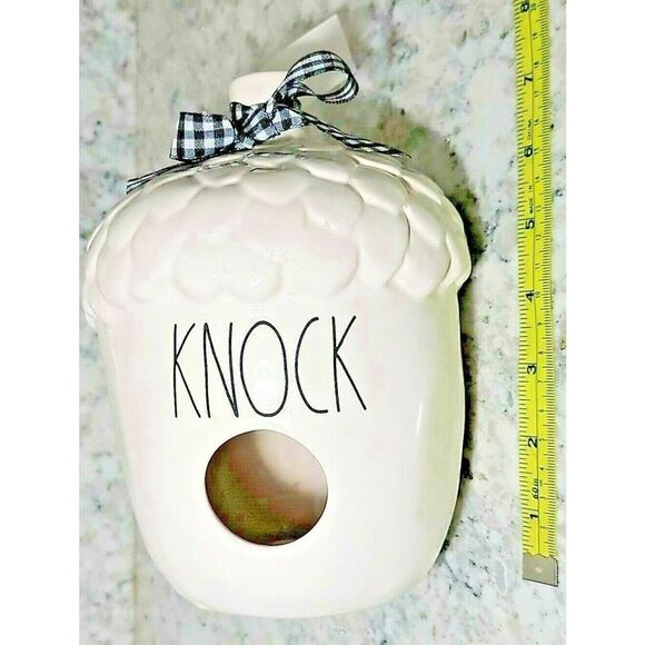 Rae‎ Dunn "KNOCK" Ceramic Acorn Bird House by Magenta- 2020 Gingham Ribbon NEW - Picture 5 of 5